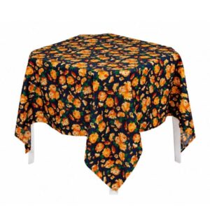 Xale Crepe Floral Azul Marinho e Laranja 1.50