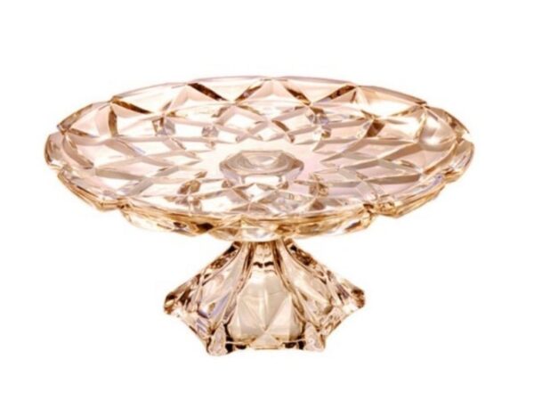 Prato Bolo Cristal Redondo C/ Pé Sextavado Âmbar