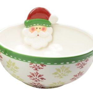 Saladeira Cerâmica Papai Noel Branca e Verde Md