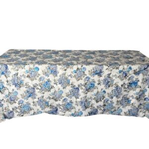 Toalha Banquete Adamascado Branco C/ Flores Azuis Piscina 3.80x2.60