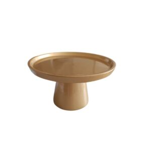 Prato Bolo Cerâmica Redondo Dourado Pq