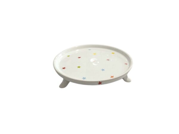 Prato Bolo Cerâmica Redondo Branco C/ Estrelas Coloridas Md