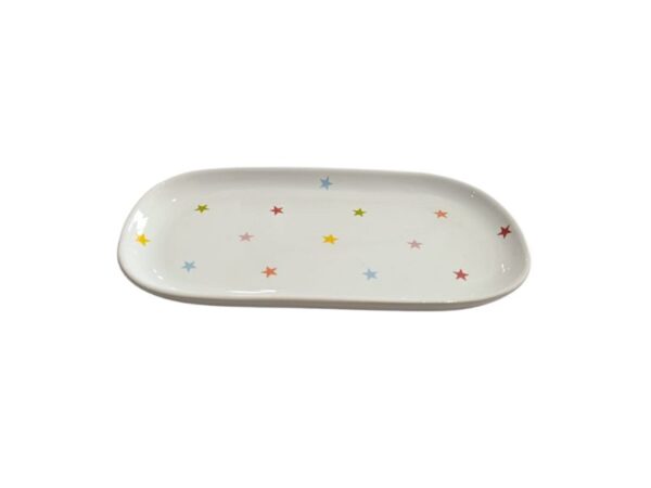 Travessa Cerâmica Oval Branca C/ Estrelas Coloridas Md