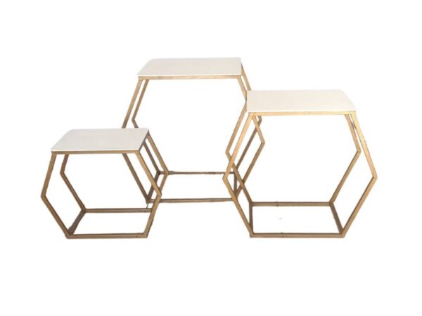 Kit Mesa Modular Hexagonal 3 Peças Dourado