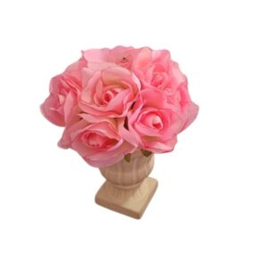 Arranjo Flores Rosas Claro Vaso Cerâmica Pq