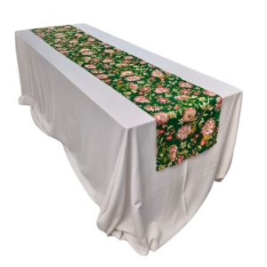 Passadeira Crepe Floral Verde e Laranja