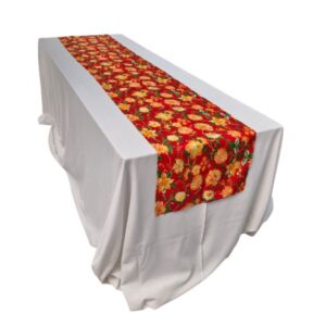 Passadeira Crepe Floral Vermelho e Laranja