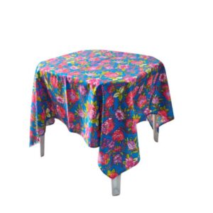 Xale Crepe Floral Azul Turquesa, Rosa e Verde 1.50