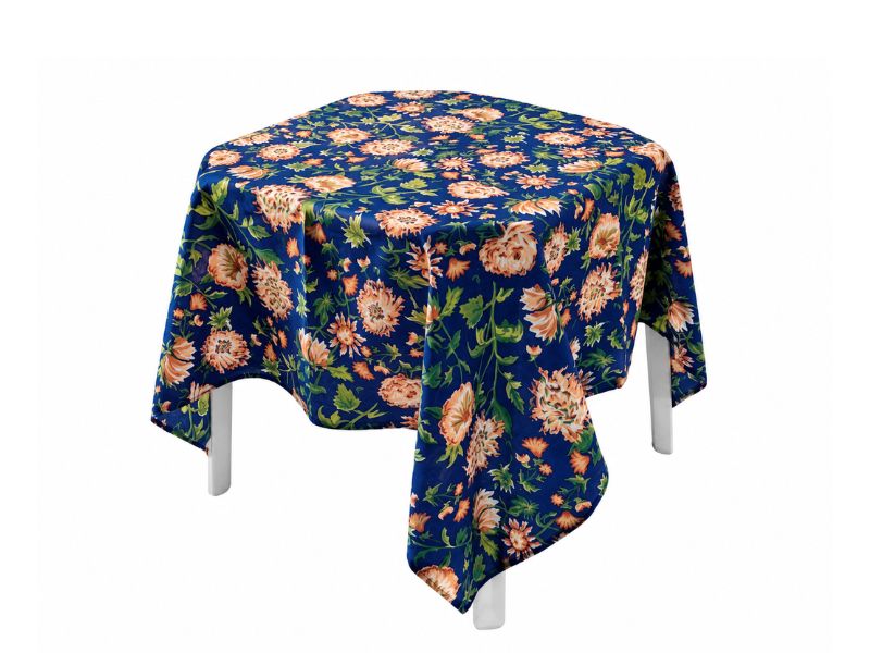 Xale Crepe Floral Azul Royal, Laranja e Verde 1.50
